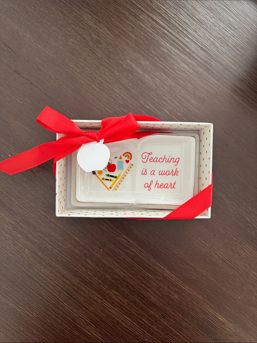 Teaching Is a Work of Heart Ceramic Trinket Dish - Red Accent
